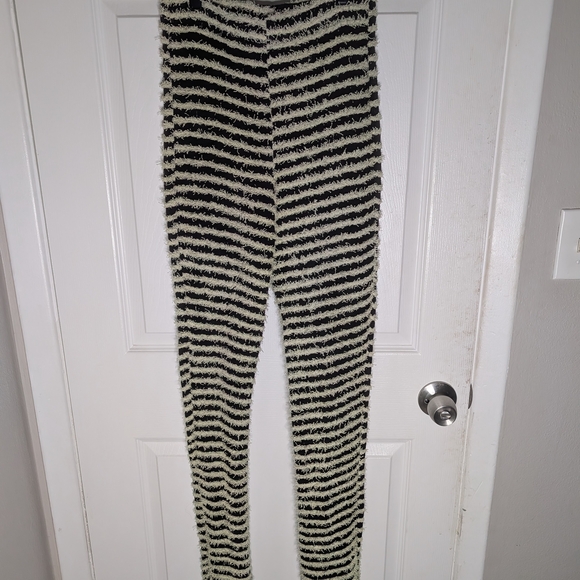 Striped Black and Yellow Fuzzy Pants - Picture 1 of 1